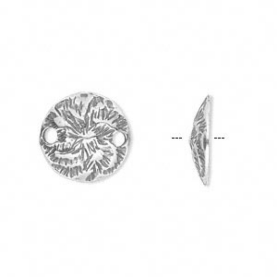 Picture of Link, JBB Findings, antiqued silver-plated pewter (tin-based alloy), 14mm single-sided curved hammered flat round with 2.5mm drill holes. Sold per pkg of 2.