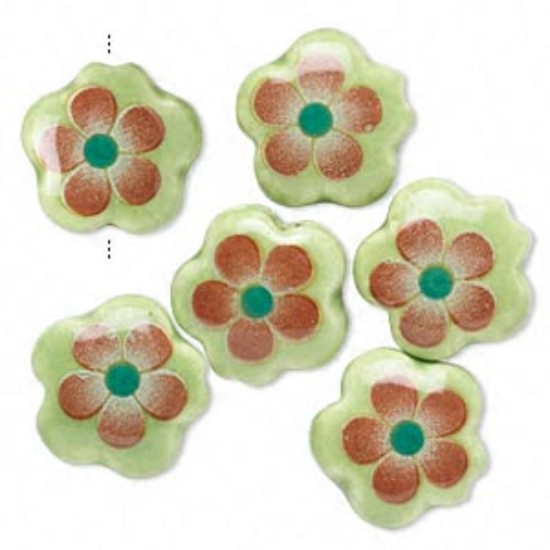 Picture of Porcelain Bead Flower 15mm w/ 2-2.5mm hole Green/Red x6