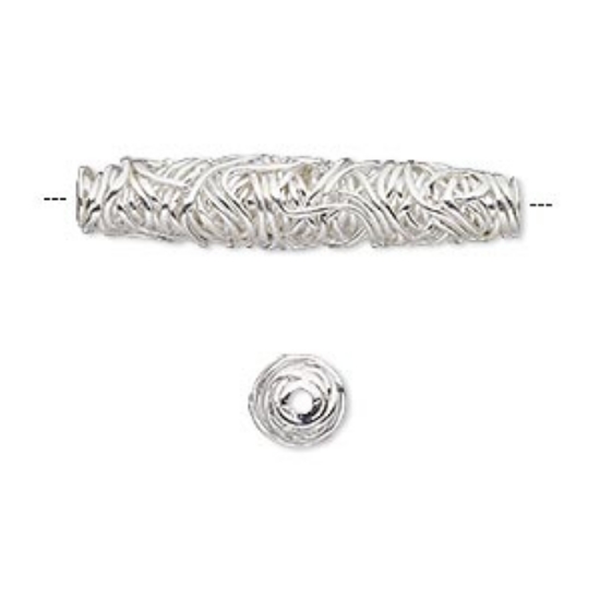 Picture of Hill Tribes 999 Fine Silver 32x7mm wire wrapped oval tube x1