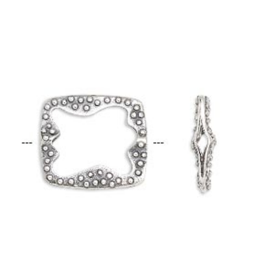 Picture of Bead frame, JBB Findings, sterling silver, 17x15mm rectangle with dots, fits up to 8mm bead x1