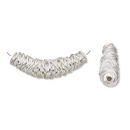 Picture of Hill Tribes 999 Fine Silver 25x6mm wrapped wire curved tube x1