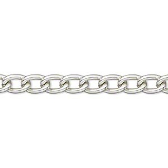 Picture of Chain, anodized aluminum, silver, 8x5mm twisted cable. Sold per pkg of 25 feet.