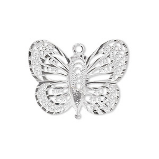 Picture of 925 Silver Charm 27x22x1.5mm diamond-cut butterfly x1