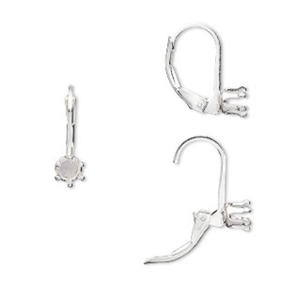 Picture of 925 Sterling Silver 14mm leverback with 4mm round mounting x2