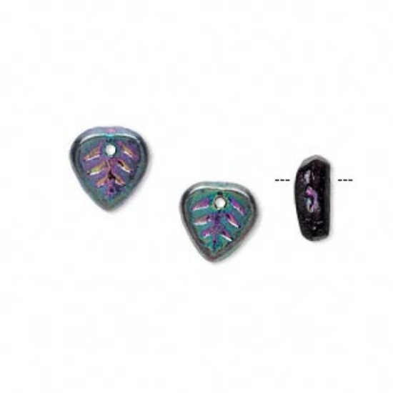 Picture of Pressed glass iris purple 9x8.5mm top-drilled leaf x10
