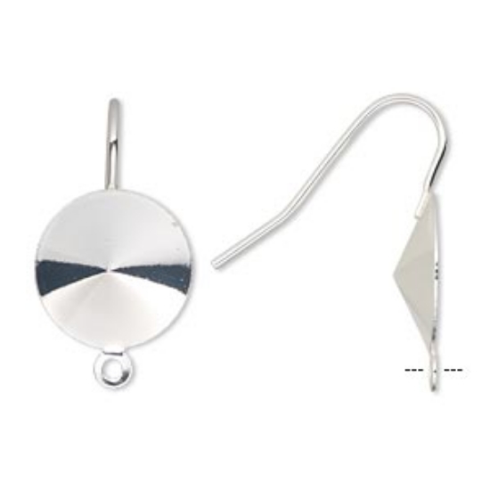 Picture of Earwire 14mm rivoli setting  w/ loop Silver Tone x2