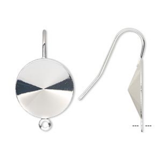 Picture of Earwire Fishhook setting 16mm rivoli w/ Loop Silver Tone x2