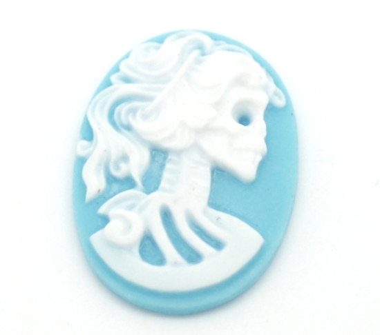 Picture of Cabochon Resin Woman Skull 25x18mm oval Sky Blue x1