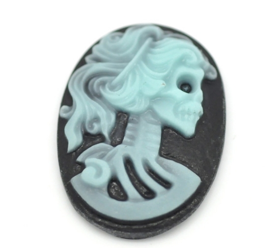 Picture of Cabochon Resin Woman Skull 25x18mm Black x10