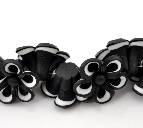 Picture of Polymer Clay Bead 21x20mm flower Black x6