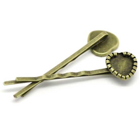 Afbeeldingen van Hair pin setting 10mm heart 59x14mm Bronze x20