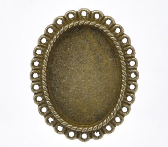 Picture of Cabochon setting, antiqued-bronze finished alloy (zinc), 34x28mm with 26x19mm setting. Sold per pkg of 2.