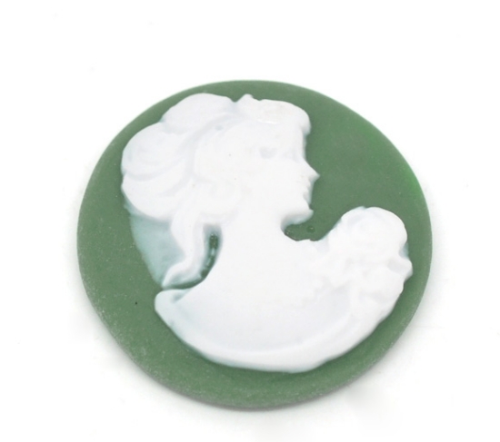 Picture of Cabochon resin cameo Young Lady 20mm round Green x2