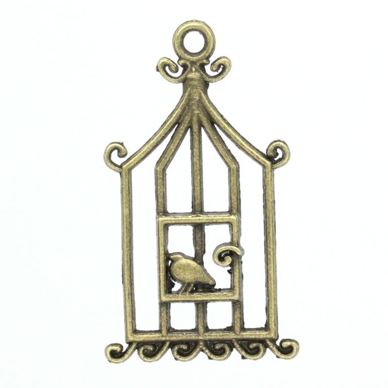 Изображение Charm Bird in Cage 32x18 mm Antiqued Bronze x10