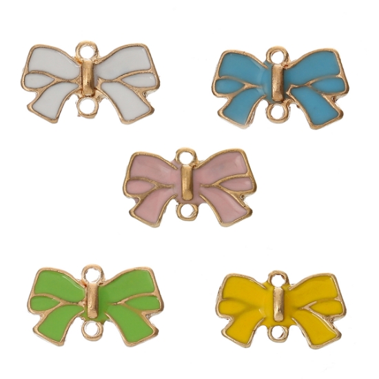 Picture of Link Epoxy 14x9mm Bowknot  Gold Plated Color Mix x10