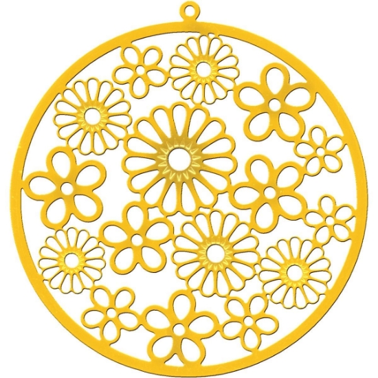 Picture of Filigree, brass and enamel paint, yellow, 55mm flower