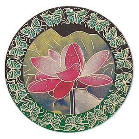 Picture of Pendant Floral Design 47mm Lotus Flower and Butterfly Gold Tone x1