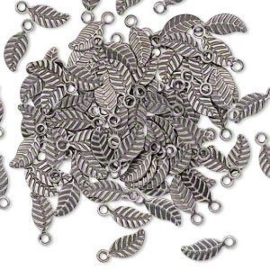 Picture of Charm double-sided Leaf 7x3.5mm Antiqued Silver Plated x10