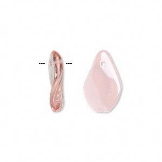 Picture of Kraal, Tsjechisch geperst glas, light rose, 17.5x10.5mm top-drilled twisted teardrop. 