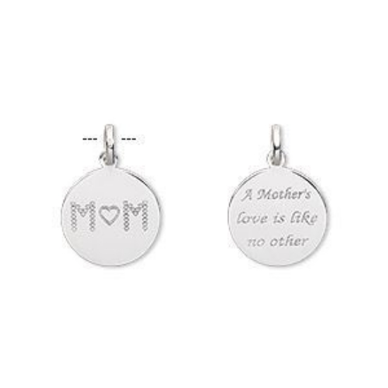 Picture of 925 Silver Pendant 16mm round w/ "A Mother's love is like no other" and "MOM" x1