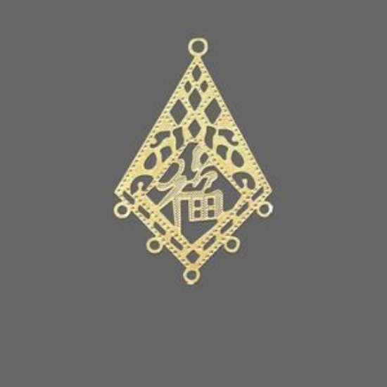 Picture of Filigree Kite w/ "Good luck" symbol w/ 5 loops 29x22mm Gold Tone x1