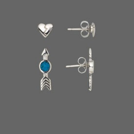 Picture of Earring Turquoise 5mm heart and 15x4mm arrow w/ stainless steel ear studs x4