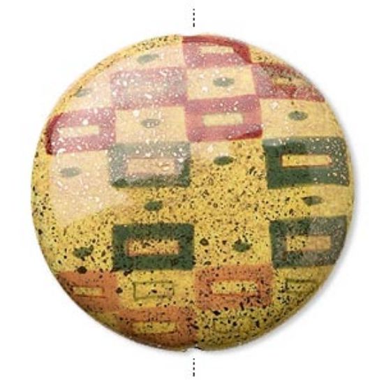 Picture of Porcelain Bead flat Round 36mm Yellow x1