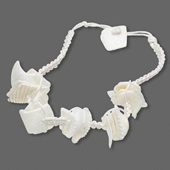 Picture of Shell Beads Bracelet  w/ wax cord 18cm White x1