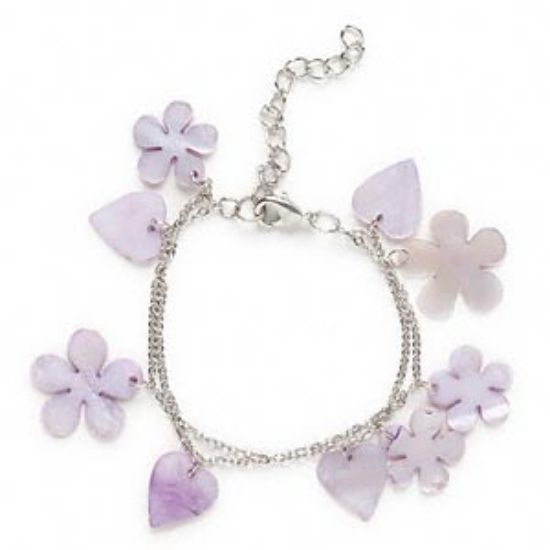 Picture of Pearl Shell Bracelet Flowers & Hearts Purple x1