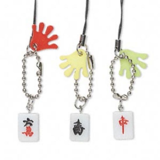 Picture of Zipper pull 10cm 15x10mm Mahjongg Tile with hand Color Mix x5