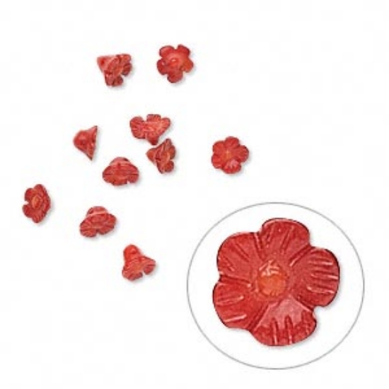 Picture of Bamboo Coral (dyed) 8mm Flower Red x2