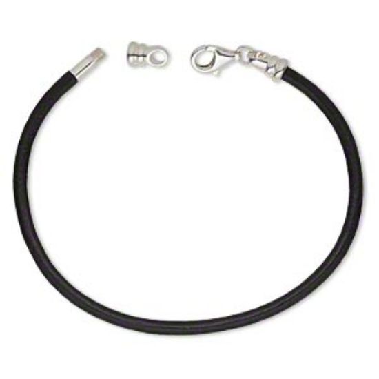 Picture of Bracelet Leather and Sterling Silver 3mm round, 20cm with end cap and lobster claw clasp Black x1