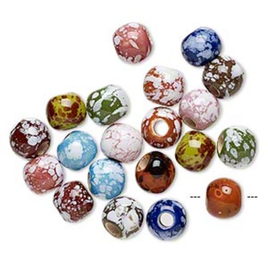 Picture of Ceramic Bead Round 8mm w/ hand-painted speckles Glazed Colors x5