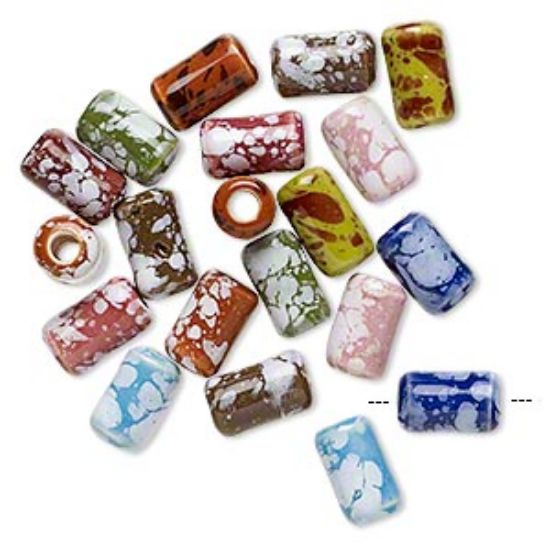 Picture of Bead, glazed ceramic, assorted colors, 9x5mm round tube with hand-painted speckles x20