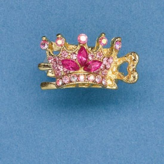 Picture of Hair clip Crown 28x19mm w/ rhinestones, pink  Gold Tone x1