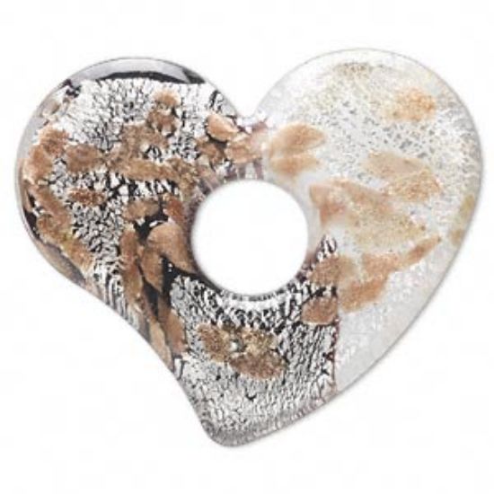 Picture of Lampworked Glass Falling Heart 61x55mm with silver-colored foil and copper-colored glitter x1