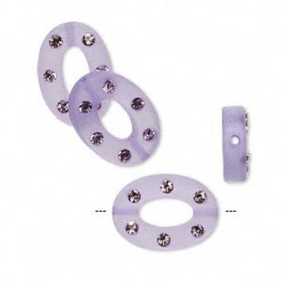 Picture of Bead resin with Swarovski crystal frosted purple and light amethyst 17x12mm open flat oval x4