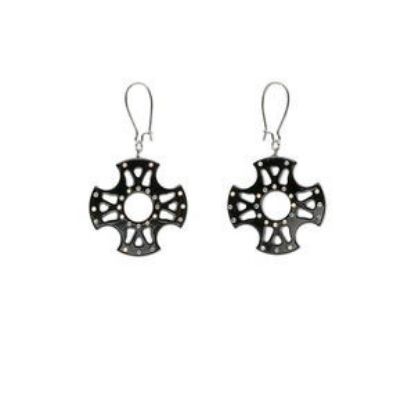 Image de Earring 40x40mm cross with Czech crystal Black and Crystal AB x2