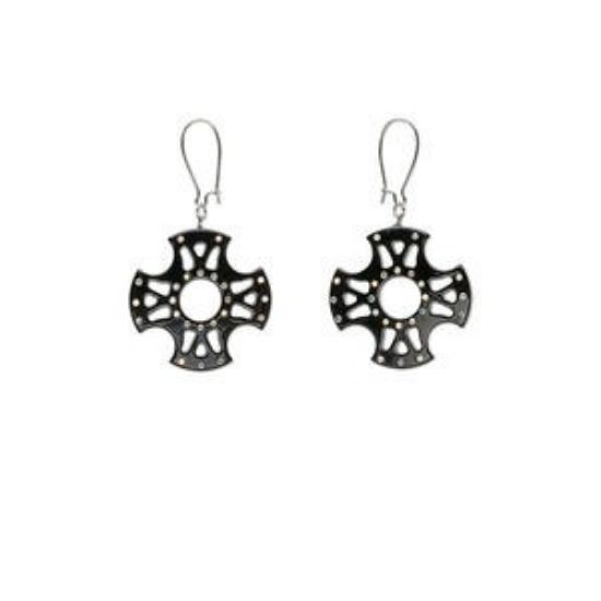 Picture of Earring 40x40mm cross with Czech crystal Black and Crystal AB x2