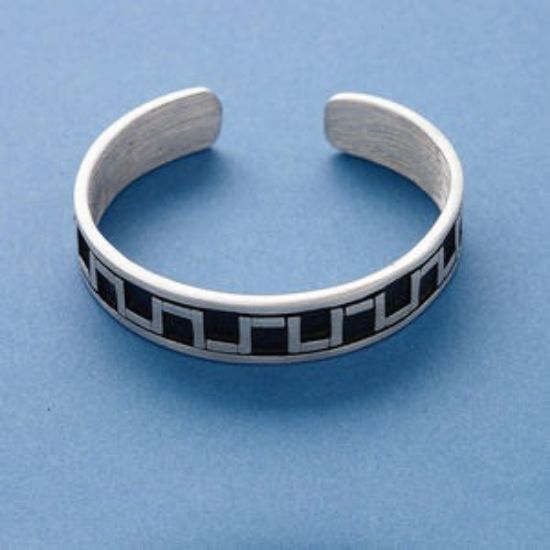 Picture of Bracelet, cuff, pewter (tin-based alloy), tribal design, 2-1/2x1/2 inches. Sold individually.