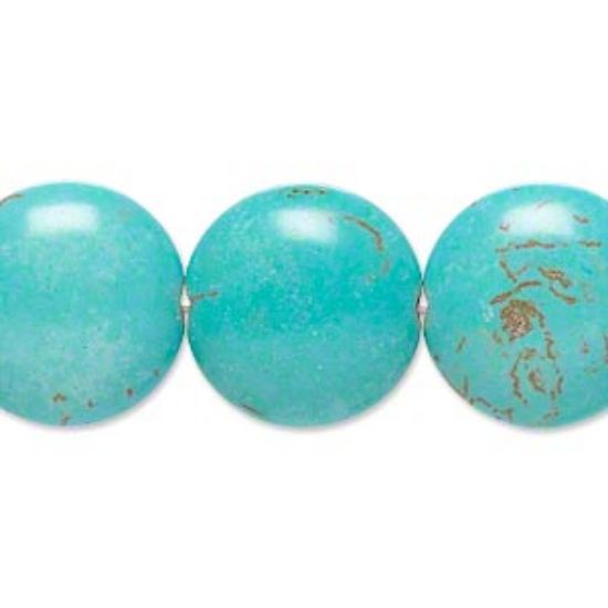 Picture of Magnesite (stabilized) puffed flat round 18mm Turquoise x40cm