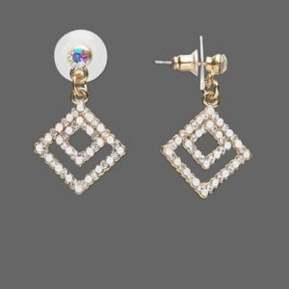 Image de Earring 38x20mm double diamond w/ Czech Crystals Gold Tone x2