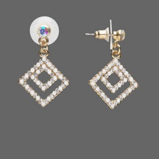 Picture of Earring 38x20mm double diamond w/ Czech Crystals Gold Tone x2