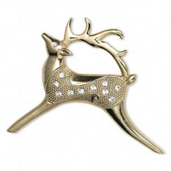Picture of Brooch Reindeer 61x51.5mm w/ Swarovski Crystal Gold Tone x1