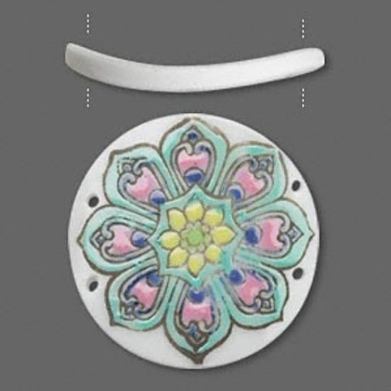 Picture of Focal, porcelain, flat round, flower, multicolored, 4-hole, 41-42x3mm.