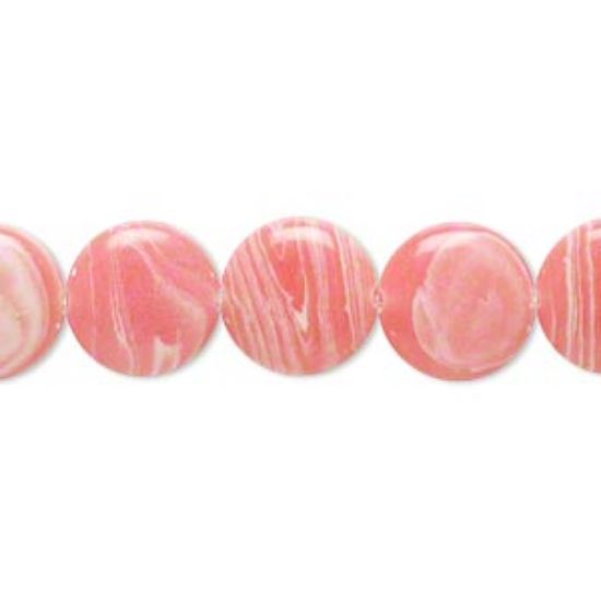 Picture of Resin Bead 12mm flat round Swirled Pink x5