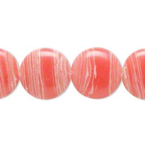 Picture of Bead Resin 16mm flat round swirled Pink x5 