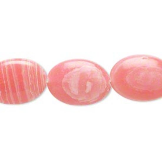 Picture of Bead resin white and pink 18x13mm flat oval. Sold per 16-inch strand.