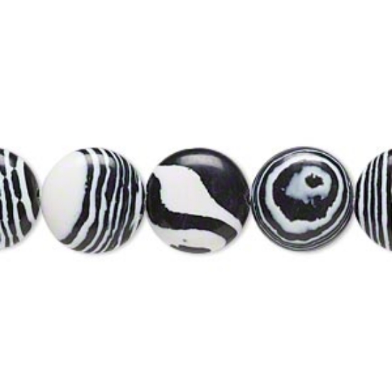 Picture of Resin Bead 12mm flat round Black and White x5