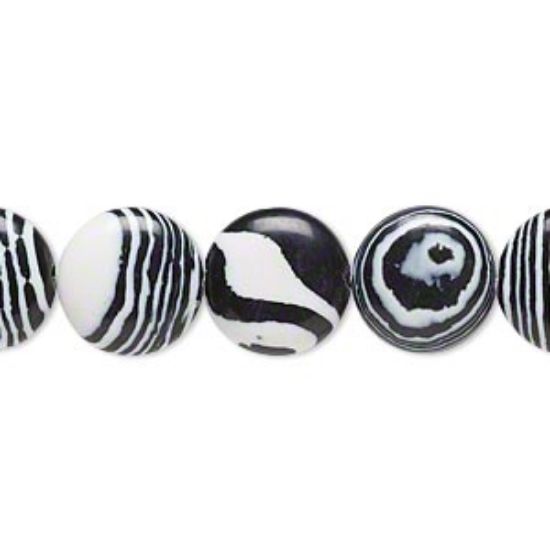 Picture of Resin Bead Flat Round 12mm Black and White x5